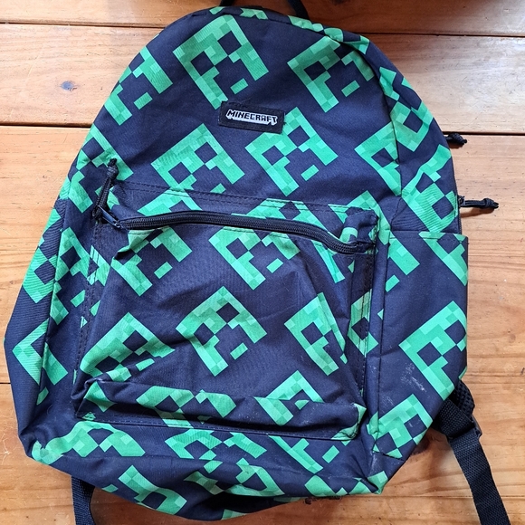 Back-to-School Backpack for Kids, Mojang, Black w/ Green Creepers All Over Print - Picture 1 of 15